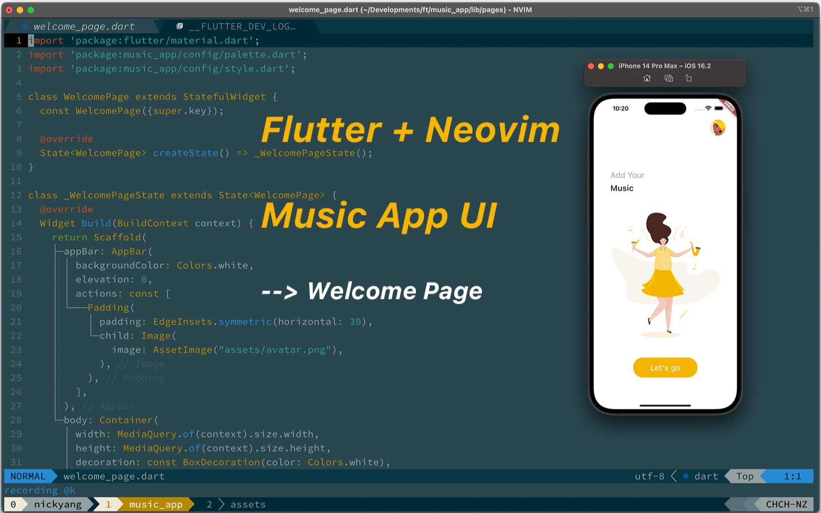 [ Flutter + Neovim ] Music App 欢迎页哔哩哔哩bilibili