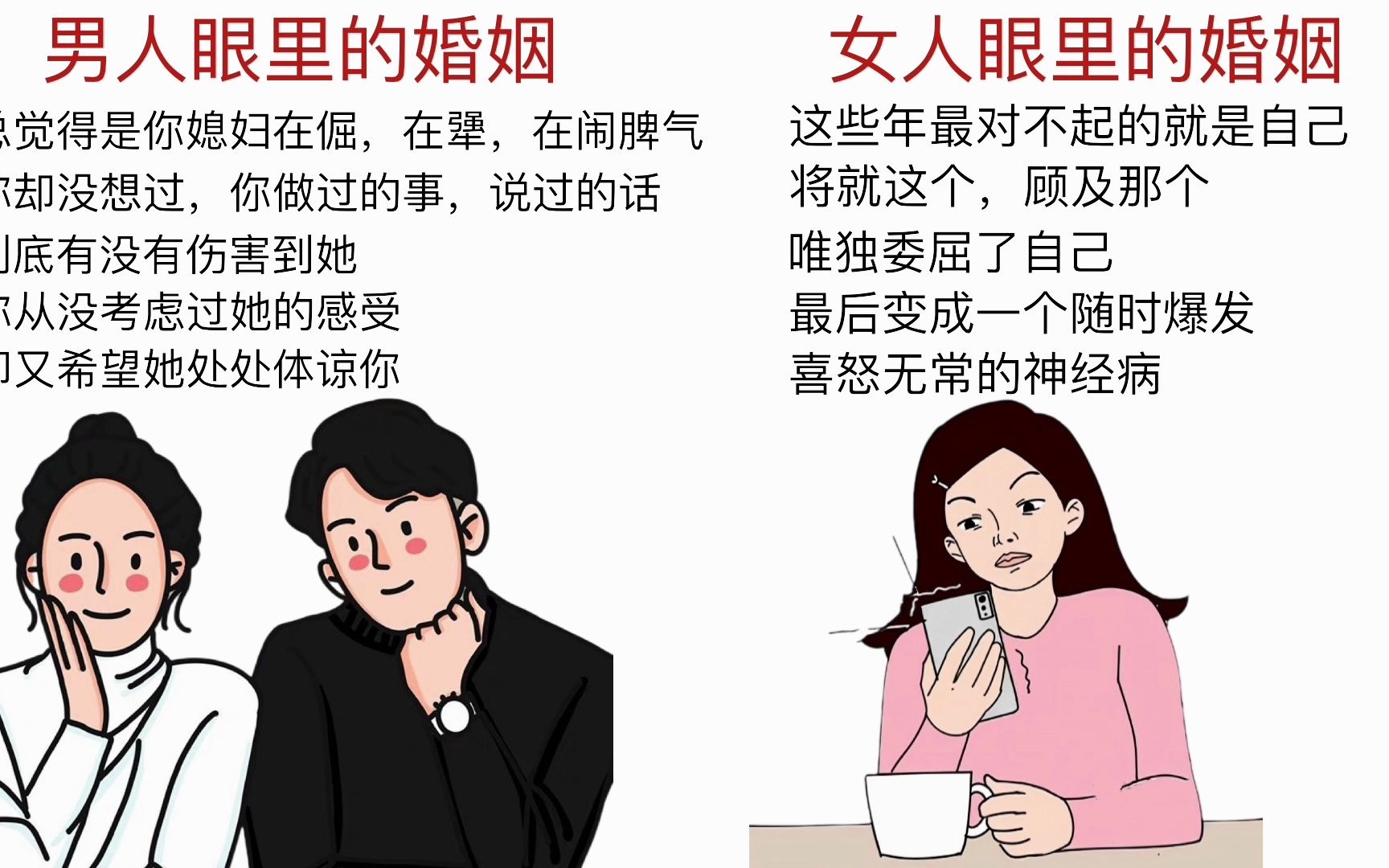 男人和女人眼裡的婚姻,到底有什麼不同?很形象很精闢