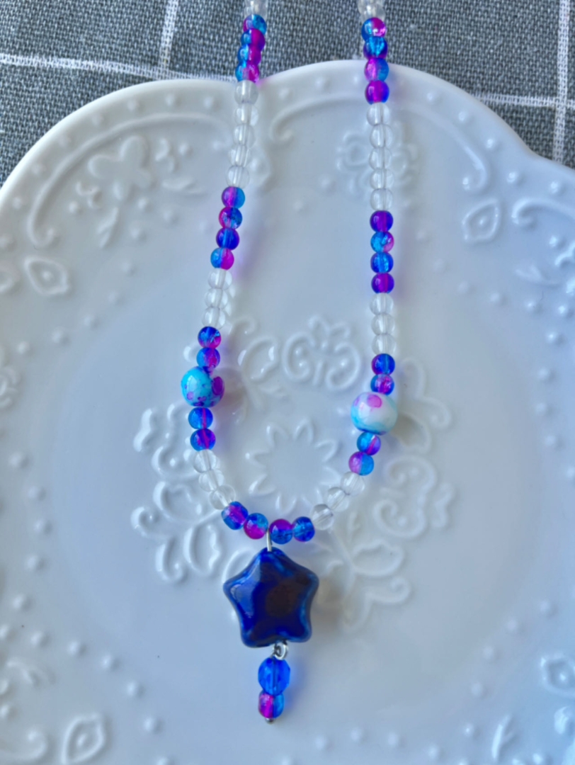 【冰蓝星图】原创五角星陶瓷珠串珠项链