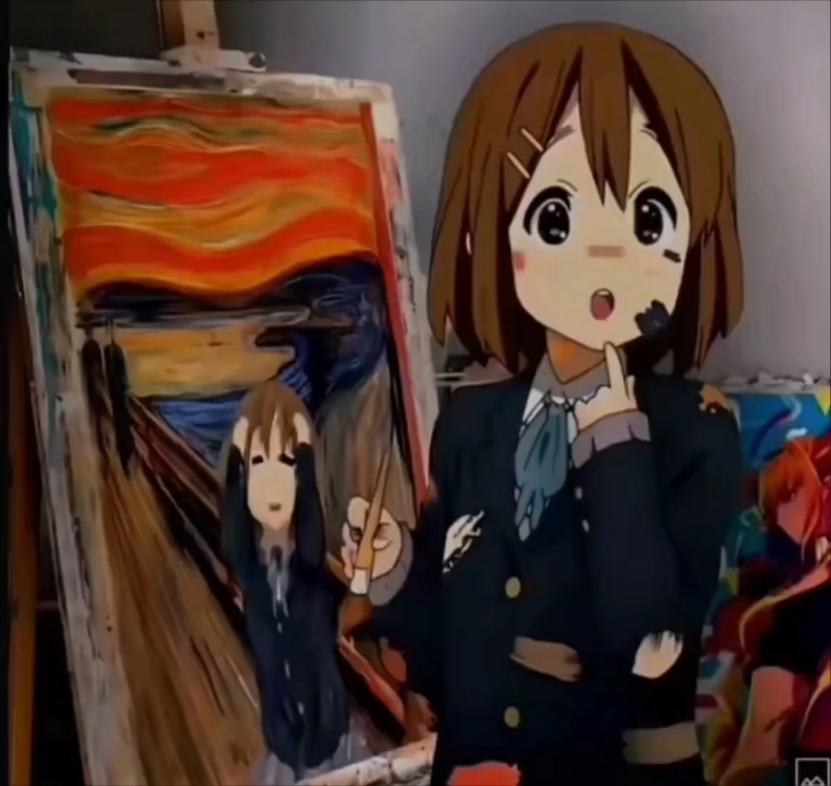 今天下午呆唯来画室练习,在画板上画出了呆唯版的呐喊