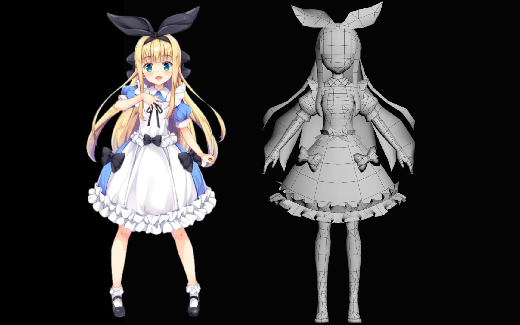 二次元白丝女仆人物布线 3d女性人物角色建模制作