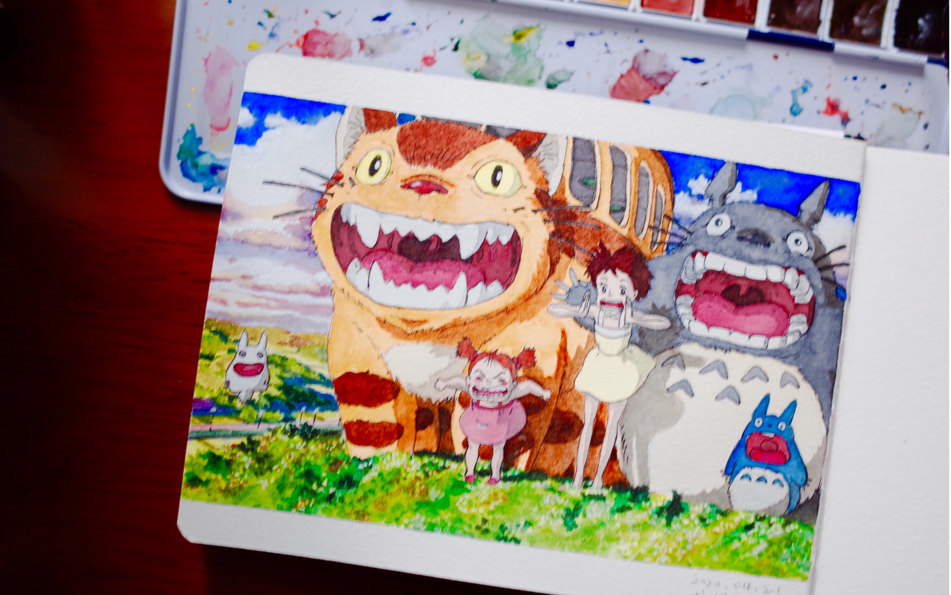 15 画一本宫崎骏|龙猫|梅与小猫巴士|水彩手绘过程|这幅手画废了