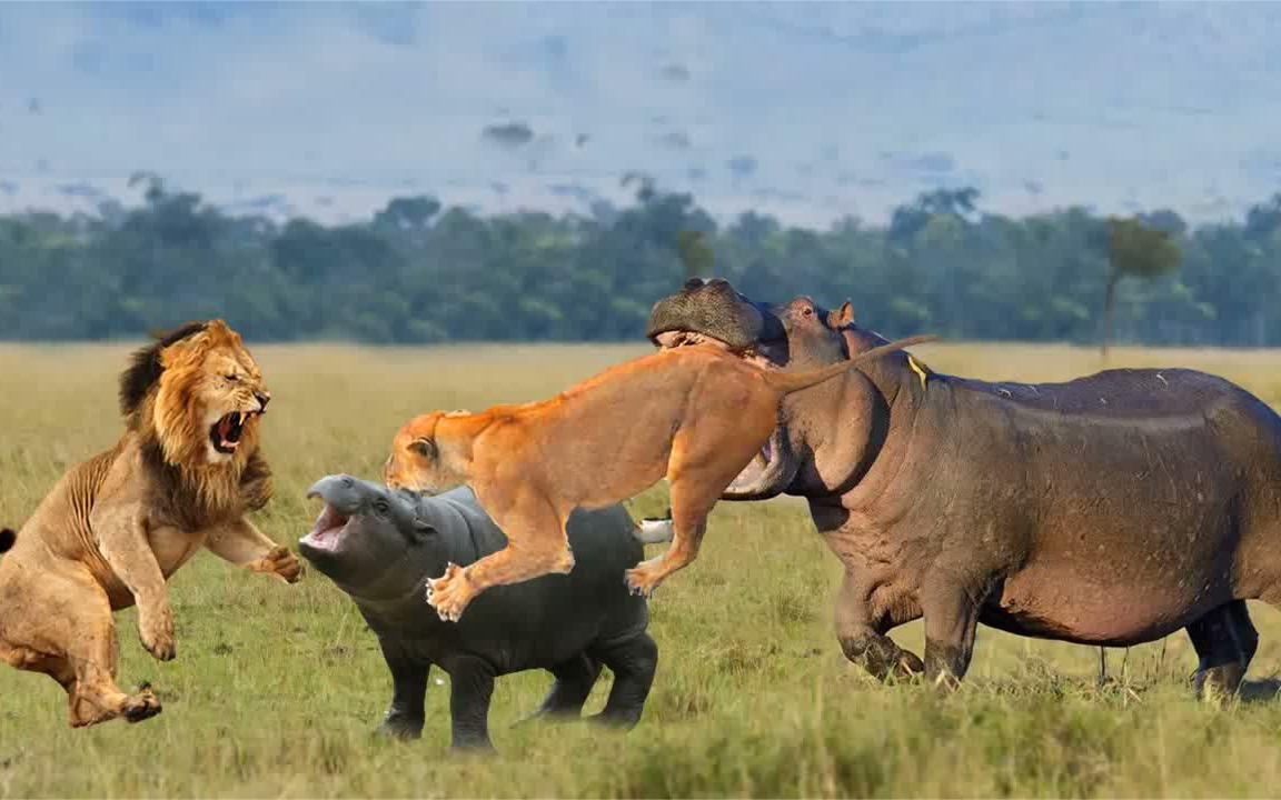 河马应该是世界上最残忍的动物河马大战狮子