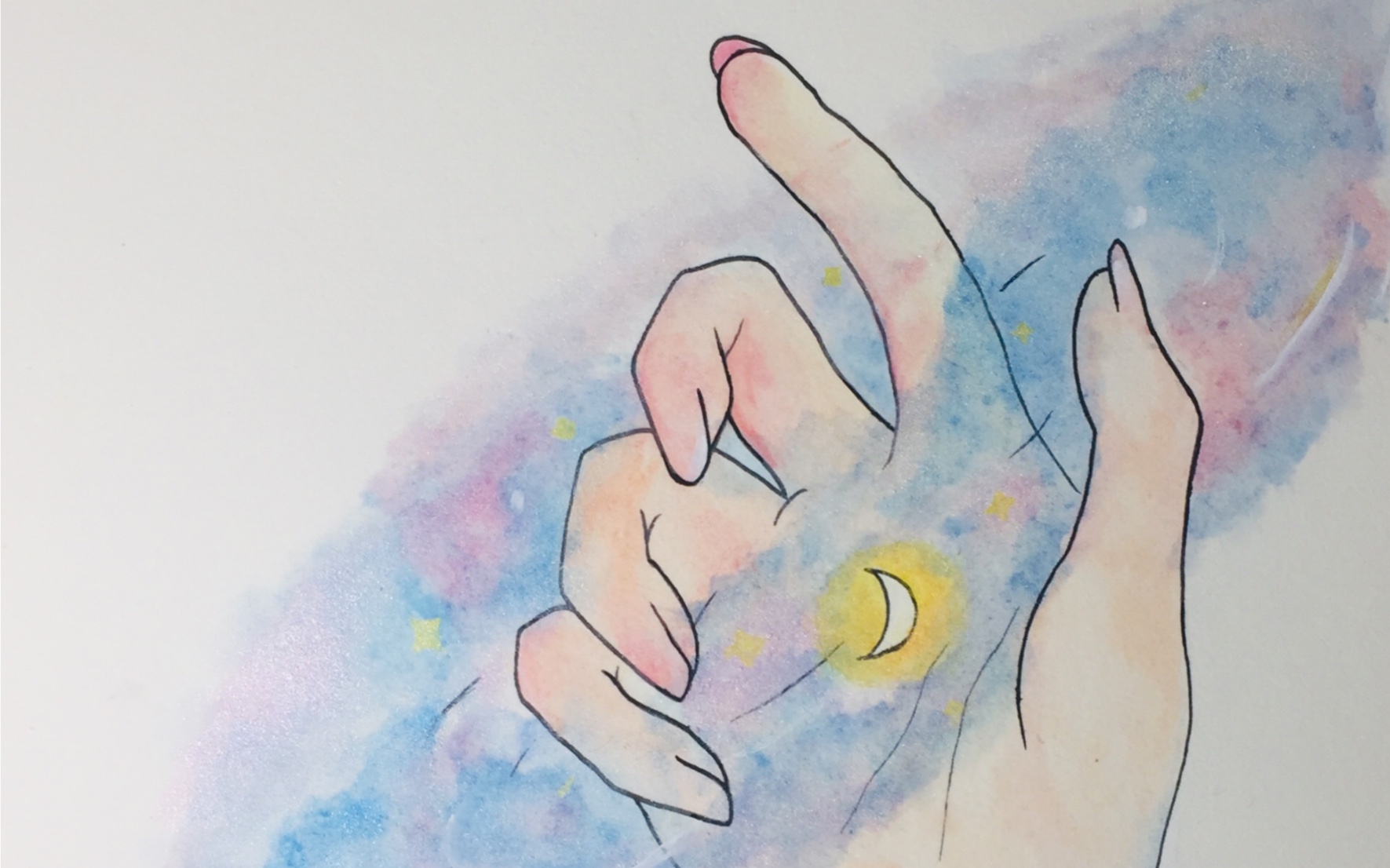 水彩手握星辰我手里有星星都是给你的