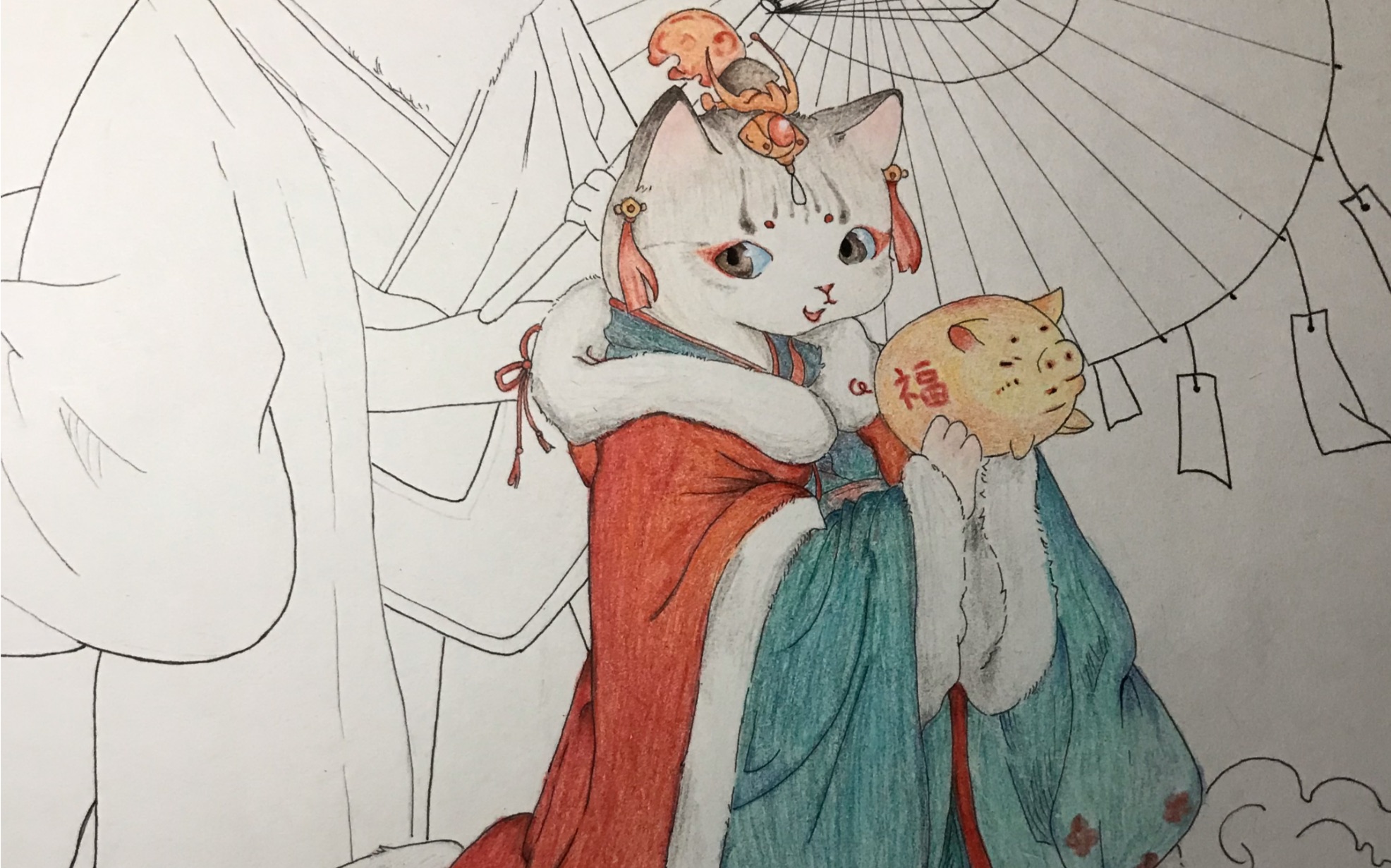 活动作品彩铅临摹画猫雅宋