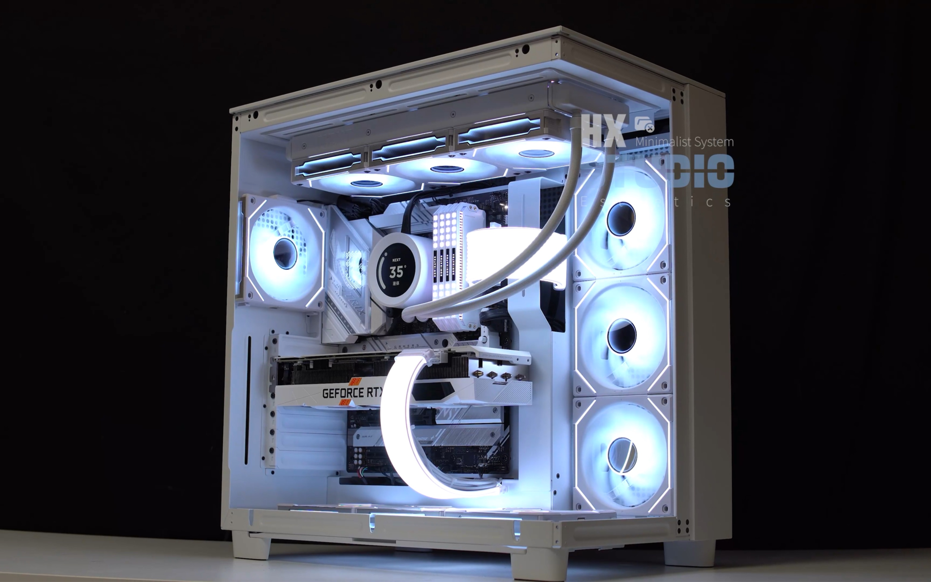 恩杰h9 flow 海景房机箱 海妖精英版360rgb白色,全套积木风扇拉满.