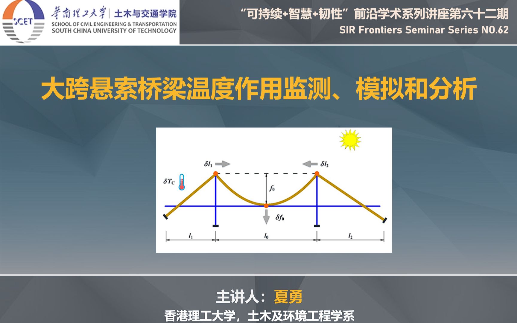 【The SIR Frontiers】学术前沿系列讲座第六十二期:“大跨悬索桥梁温度作用监测、模拟和分析”哔哩哔哩bilibili