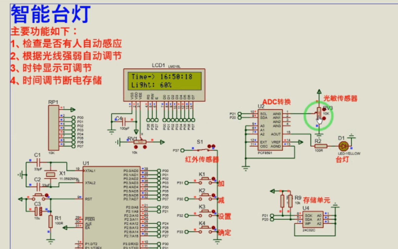 【Proteus仿真】【51单片机】智能台灯设计哔哩哔哩bilibili