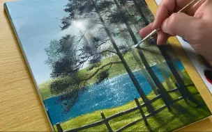 Download Video: 【丙烯画】【绘画教程】【中字】森林的晨曦-Morning Forest Painting  Acrylic Painting for Beginners