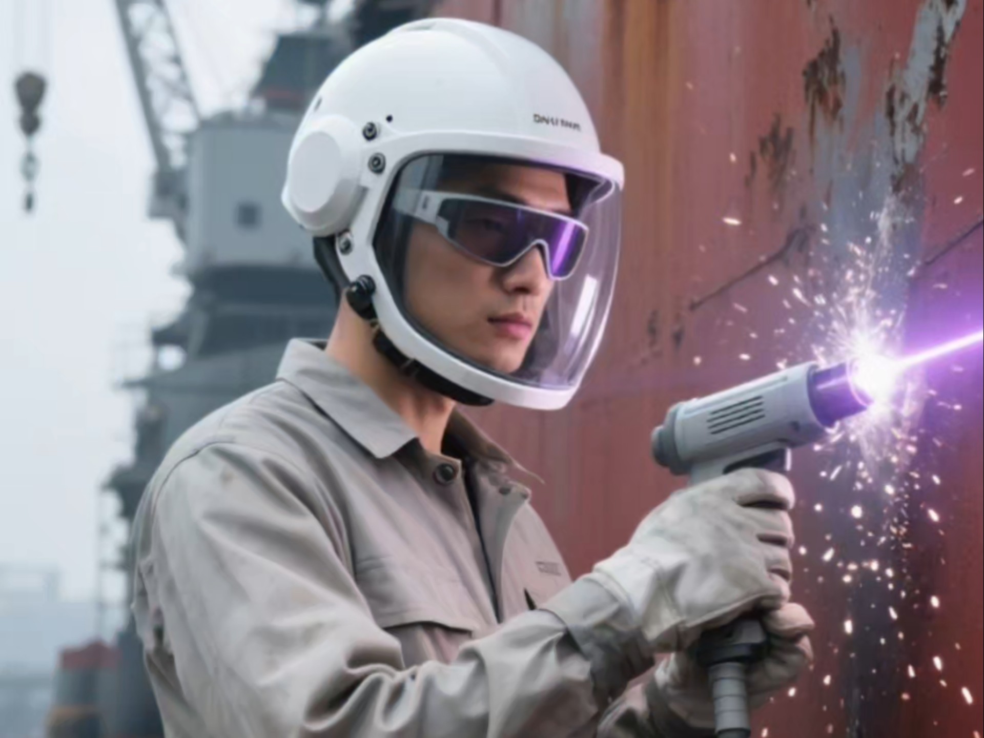 全面罩头盔式防毒面具呼吸器,激光除锈护目镜配上动力送风呼吸器系统