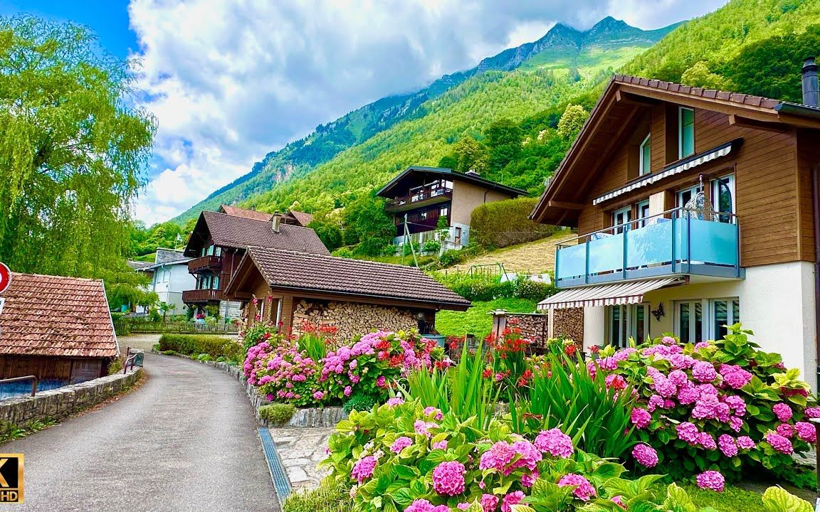 瑞士徒步旅行brienz湖上令人难以置信的美丽村庄-4k