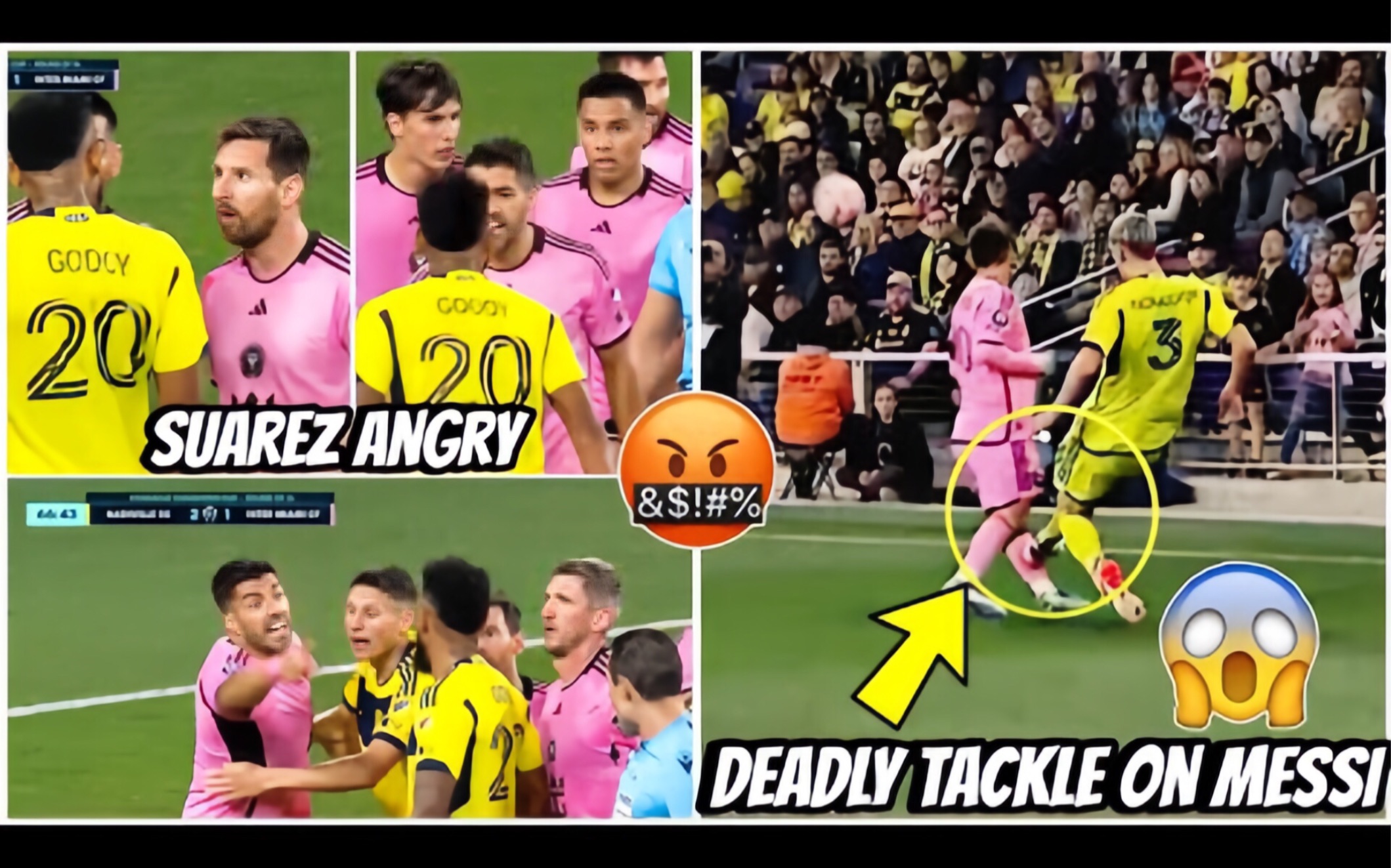 09梅西和苏亚雷斯对阵纳什维尔的比赛中的激烈时刻和危险铲球!