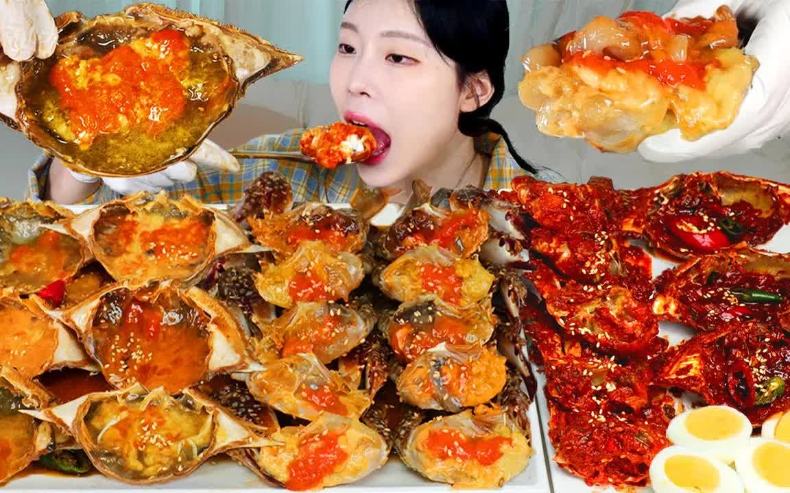 【韩国美女sulgi】饭贼香生腌带黄大螃蟹