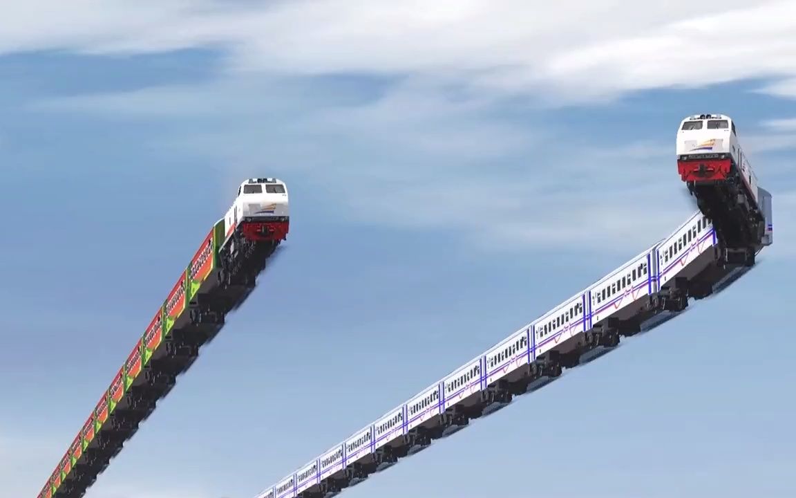 火车界的"白蛇传说",空中飞行的两辆火车,就像白素贞和小青!