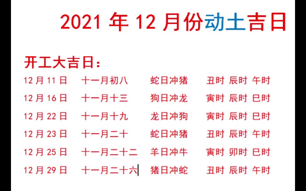 不好意思,更新晚了,12月份开工、入宅黄道吉日哔哩哔哩bilibili