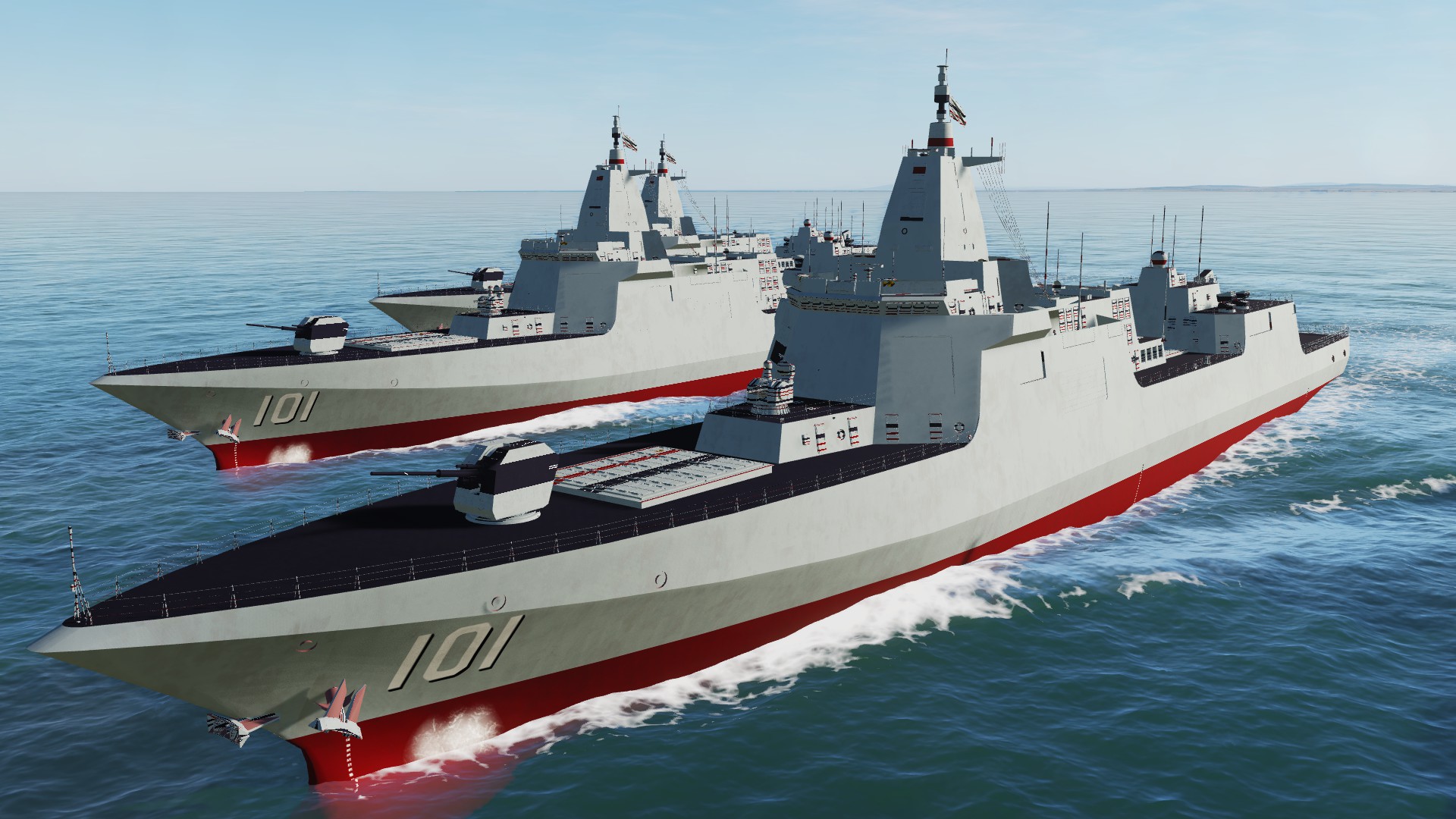 4艘国产055大型驱逐舰,能击沉一艘核航母吗?游戏动画