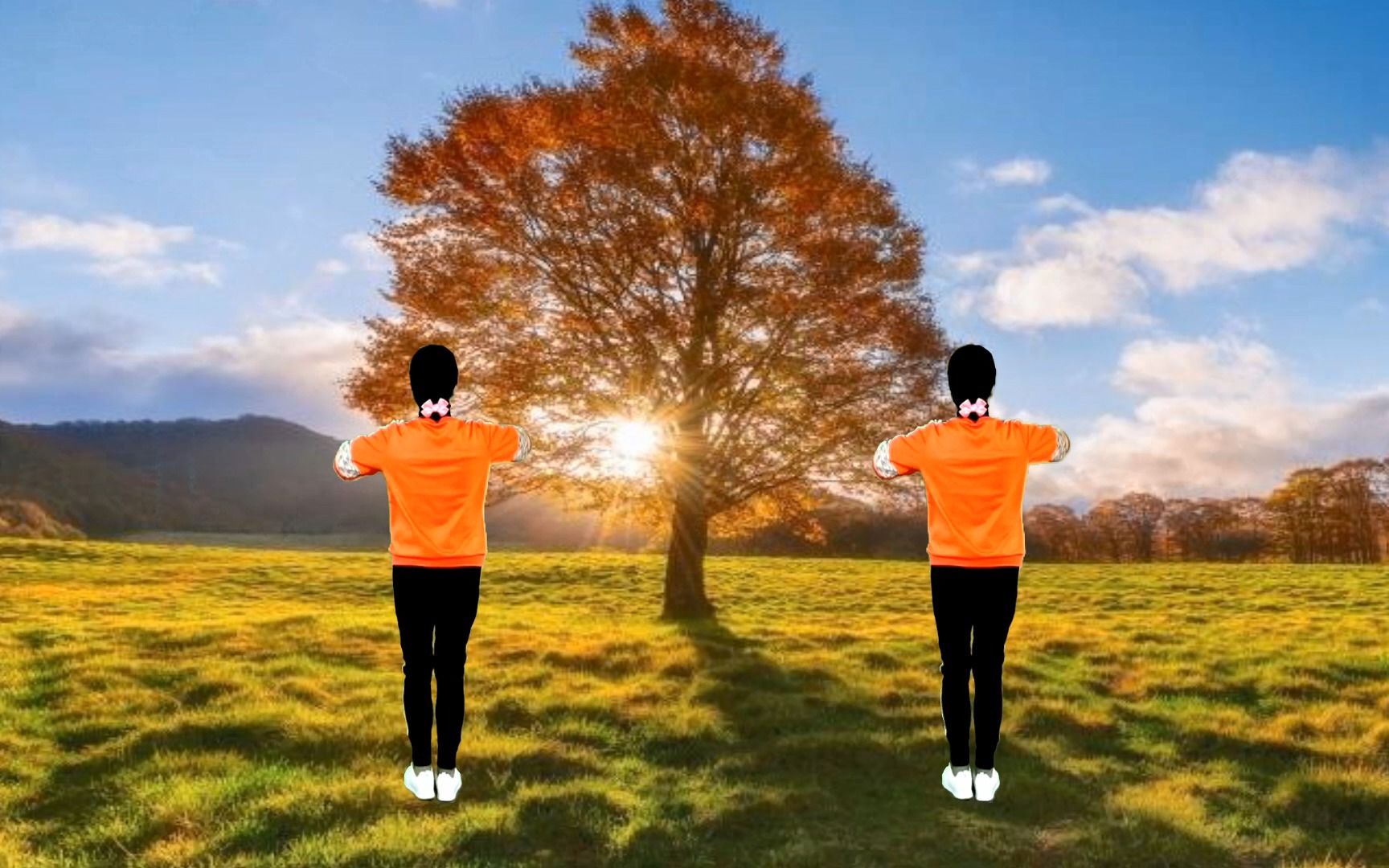 广场健身操舞《拉紧手跟我走》背面锻炼演示