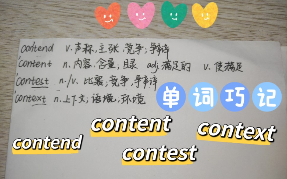 巧记单词 易混词contend content context contest 这几个单词怎么记?哔哩哔哩bilibili