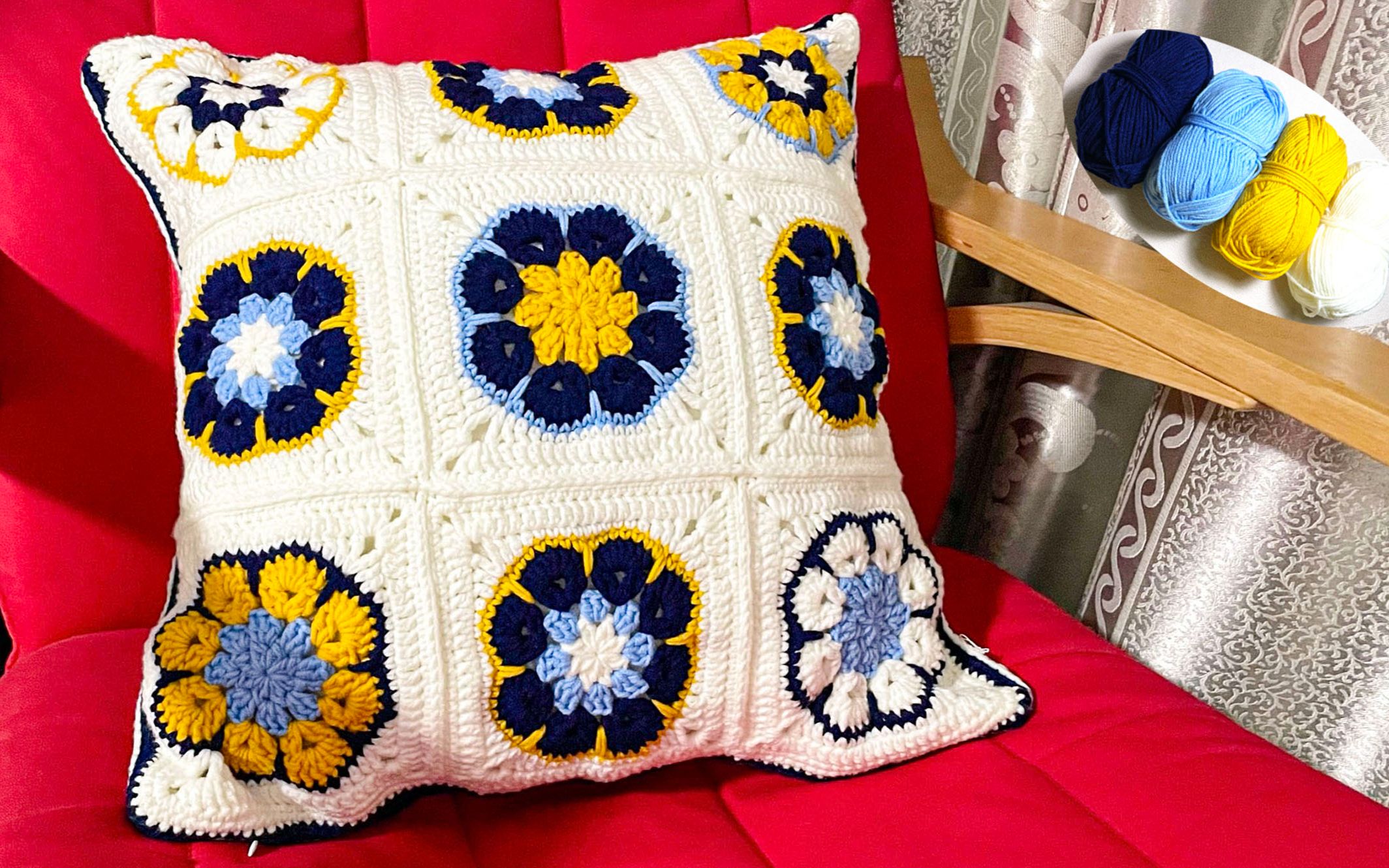 钩针编织花色抱枕,大方实用,diy钩针的最好选择
