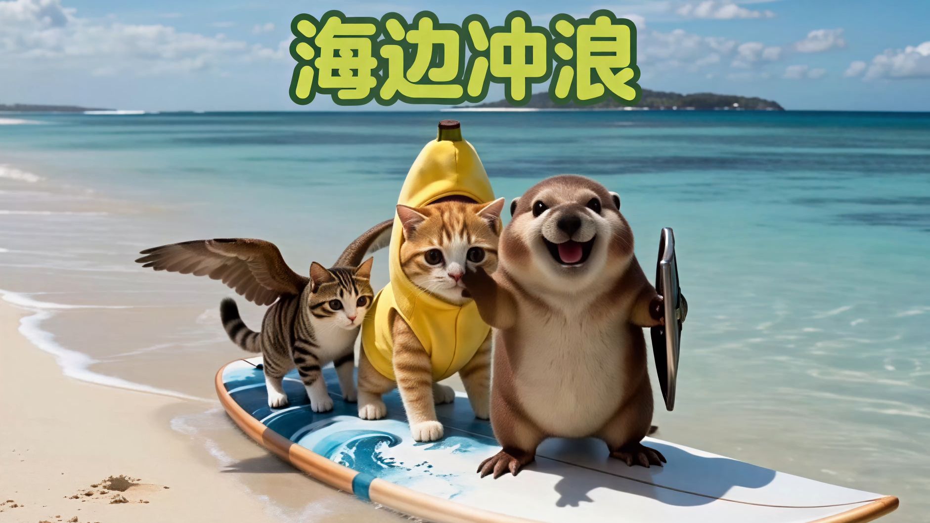 今天带着小家伙们去海边冲浪了