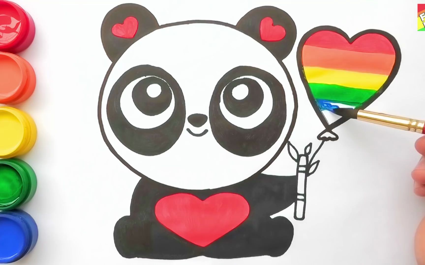 【简笔水彩画】教你画熊猫然后上色~超级简单的简笔画,一看就会!