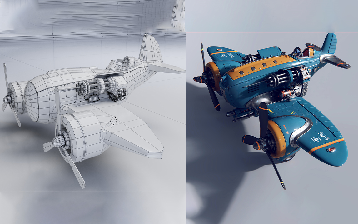 【maya新手建模】卡通战斗飞机模型制作,零基础布线,卡线案例讲解