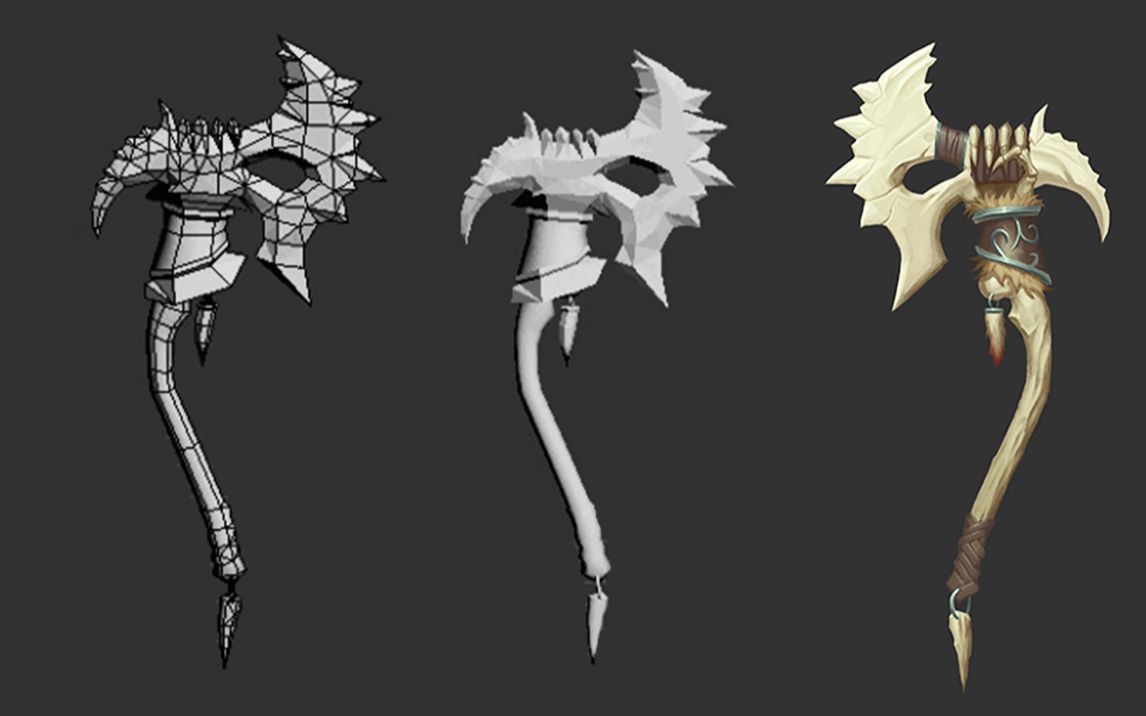 【3dmax新手建模】手绘武器-骨斧低模制作,3dmax模型入门案例教学