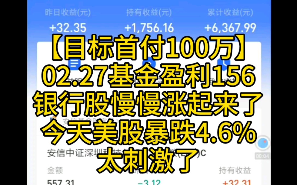 【目标首付100万】+02.27基金盈利156+银行股慢慢涨起来了+今天美国纳斯达克暴跌4.6%,太刺激了+新型冠状病毒在全世界开始破坏了哔哩哔哩bilibili