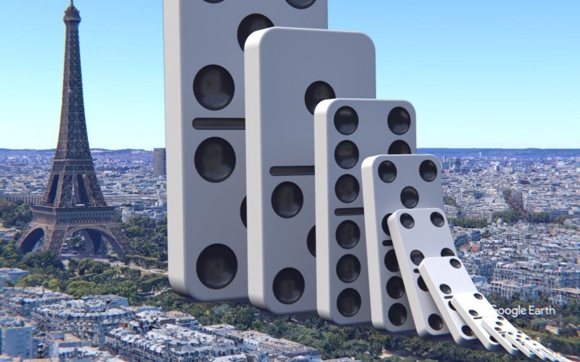 世界上最大的多米诺骨牌连锁反应这个电脑特效太帅了