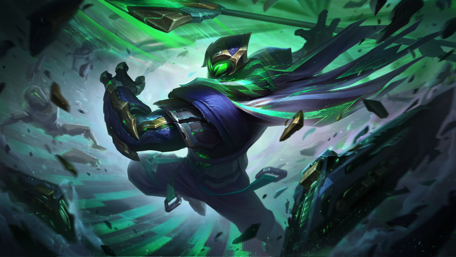 【lol新皮肤】征服者 贾克斯 至臻特效预览,这波绿色风格可太及时了.