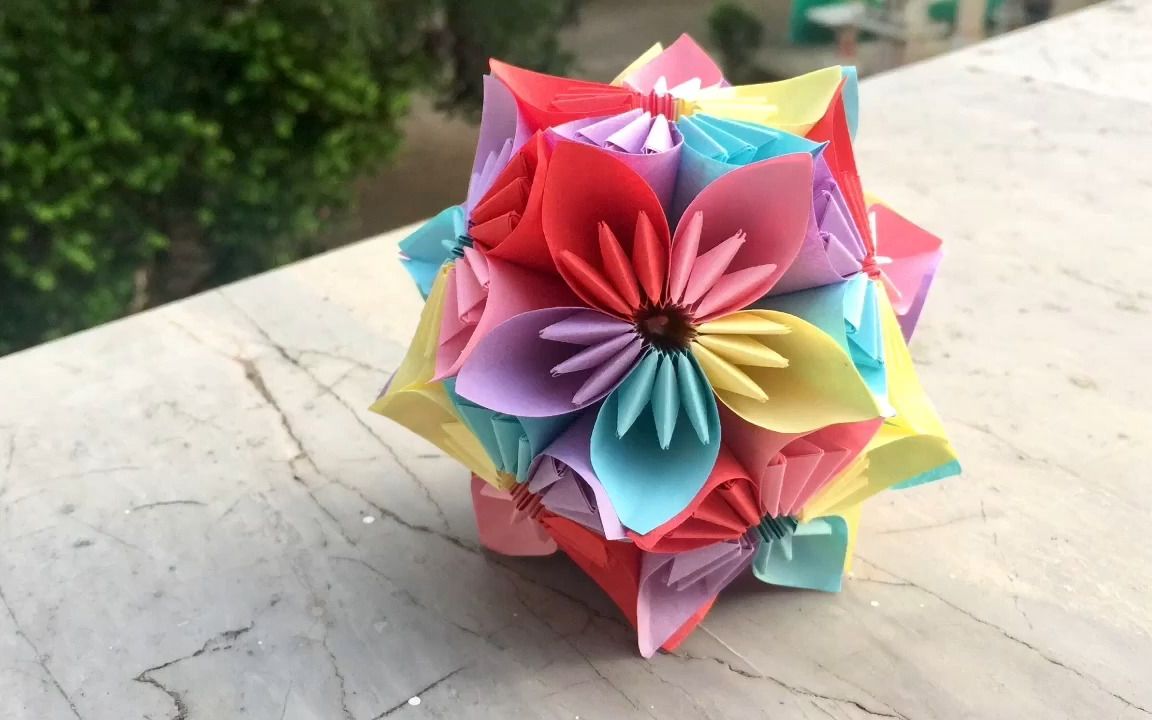 【 prworigami】花折纸花球制作教程 flower kusudama