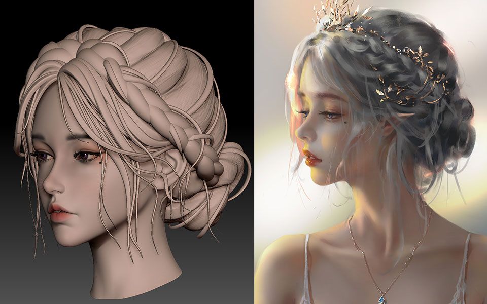 【ZBrush案例】手绘角色设计!清冷氛围感小姐姐3D模型制作全流程!女性人物角色模型制作教程!zbrush女性角色建模zb人头建模教程 3D建模哔哩哔哩...