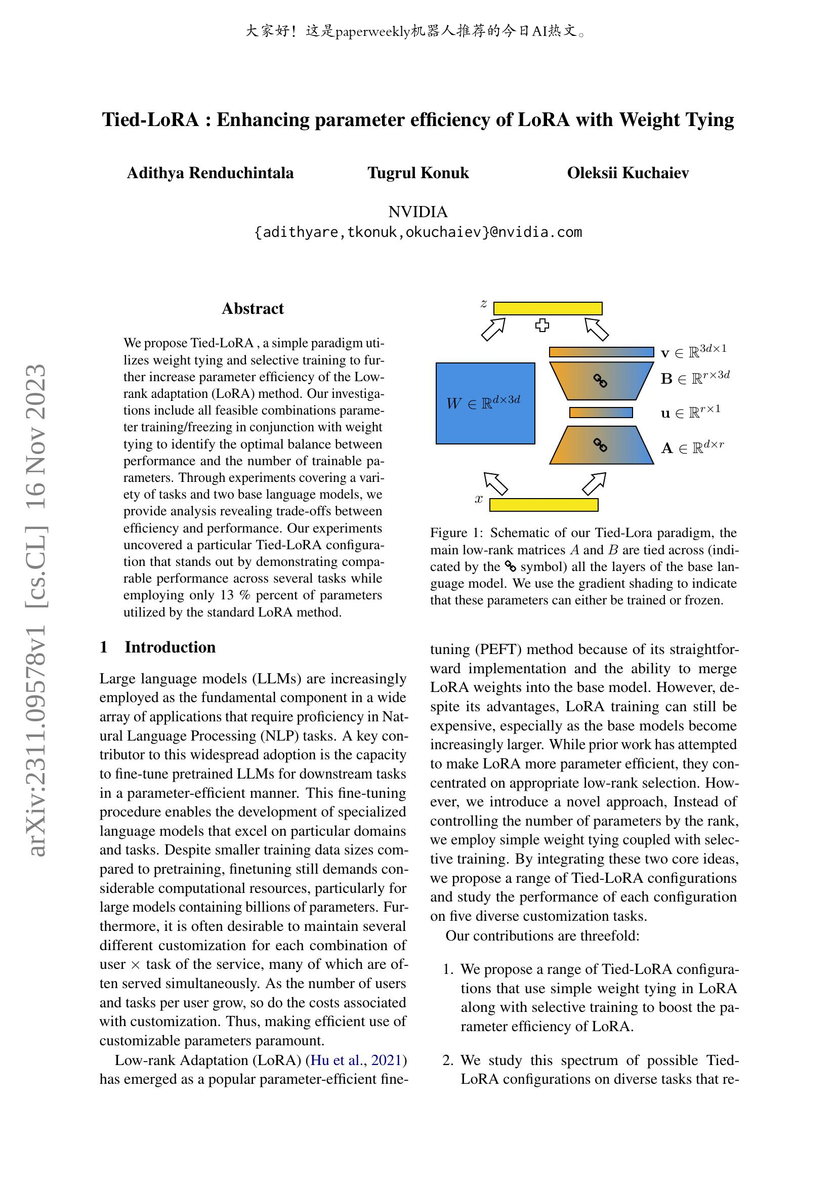 TiedLora: Enhacing parameter efficiency of LoRA with weight tying哔哩哔哩bilibili