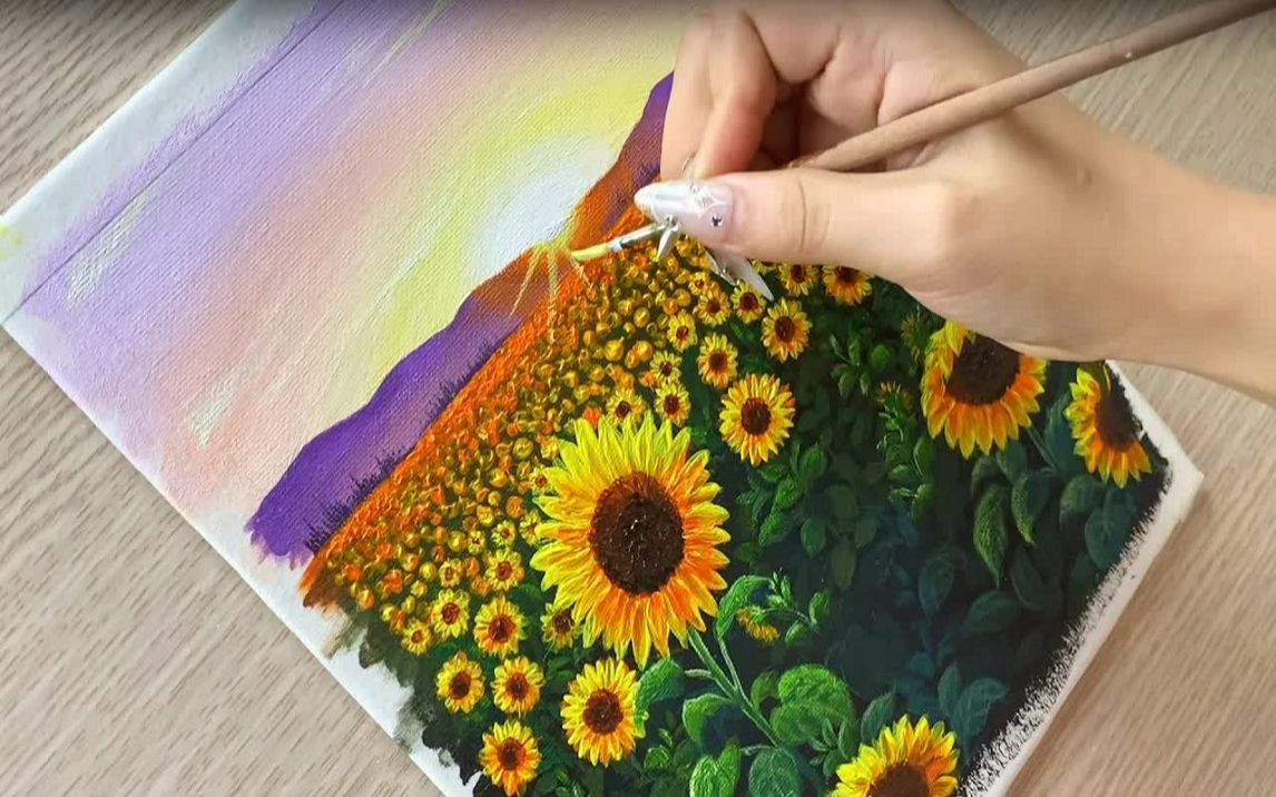 【丙烯画】【绘画教程】向日葵花园Painting a Sunflower Field Acrylic Painting Techniques哔哩哔哩bilibili