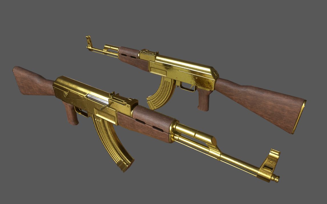 次世代全流程建模,教你游戏武器ak步枪模型,低模布线/材质贴图教学