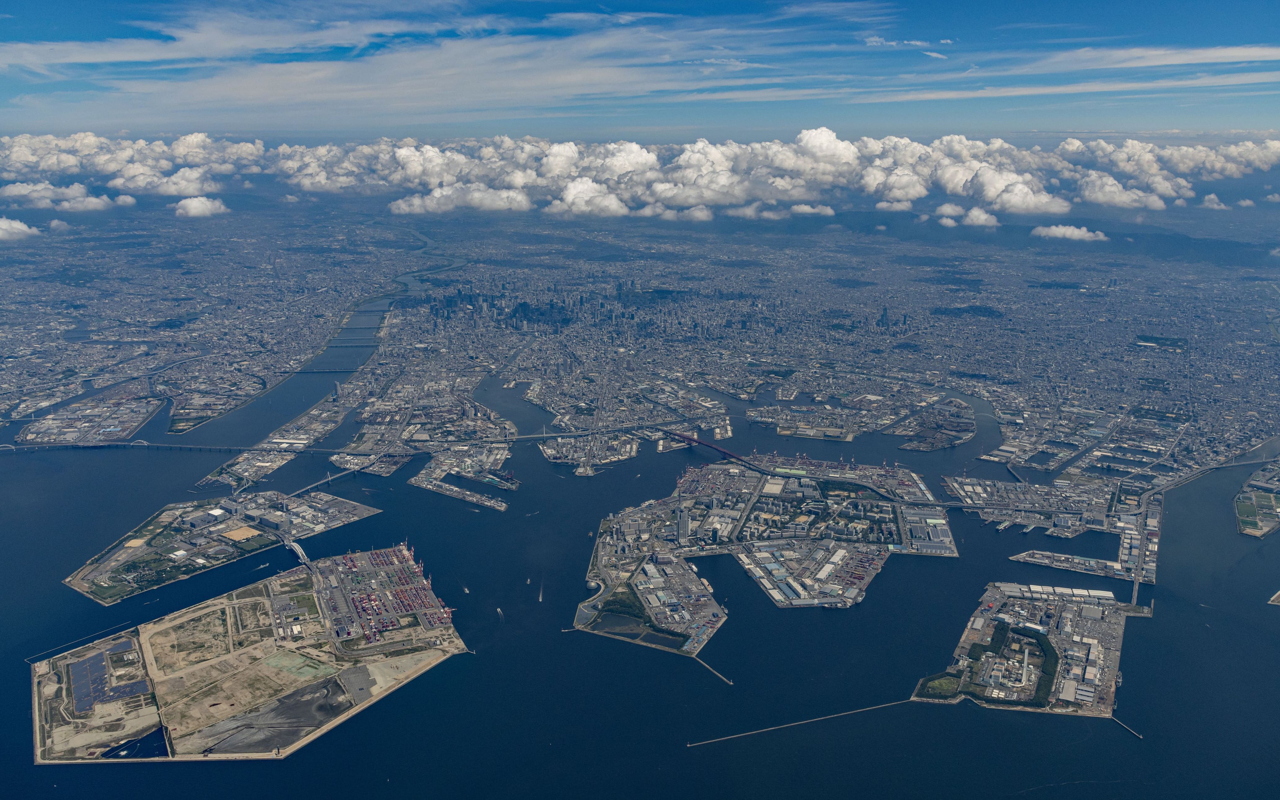 大阪城市港口和码头航拍