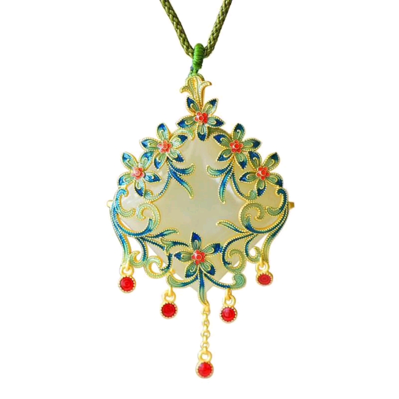 新中式古风冰玉莲花吊坠项链