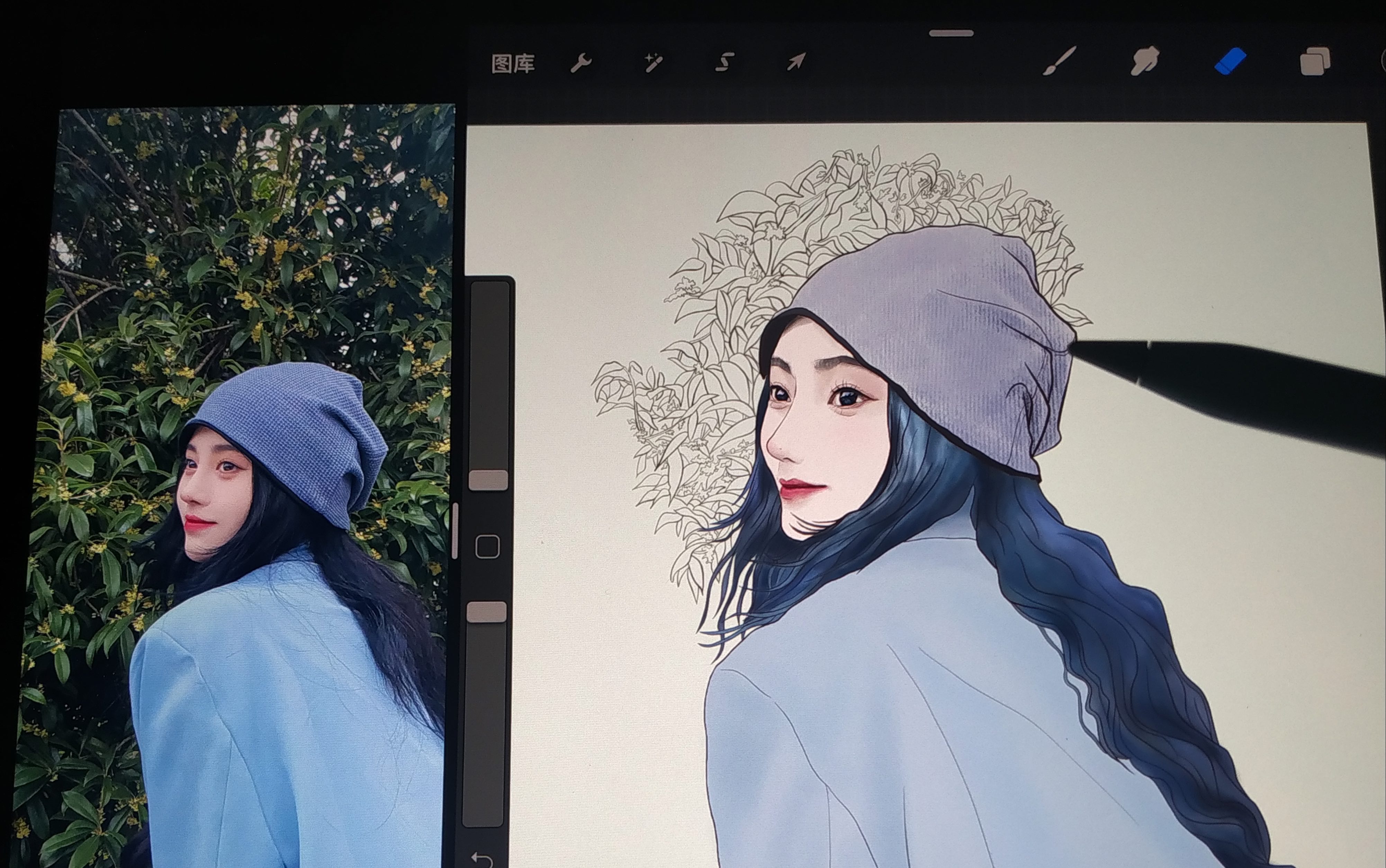 procreate绘画过程鞠婧祎画一个漫画少女