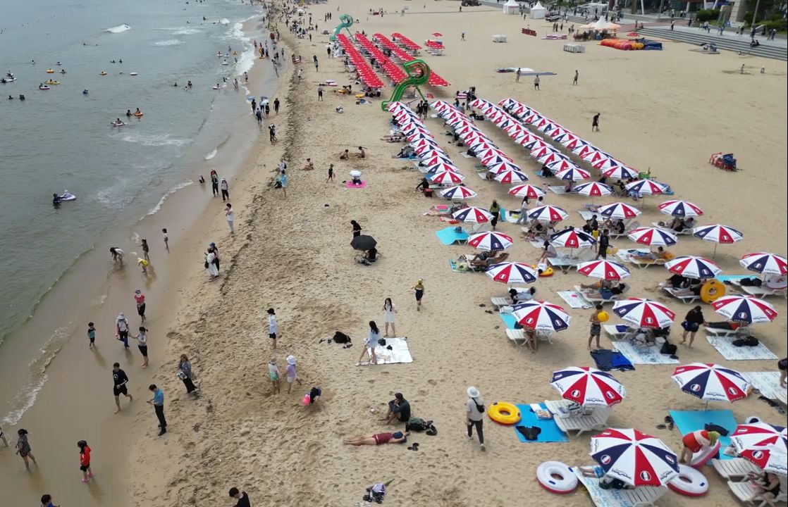 航拍 海云台海水浴场