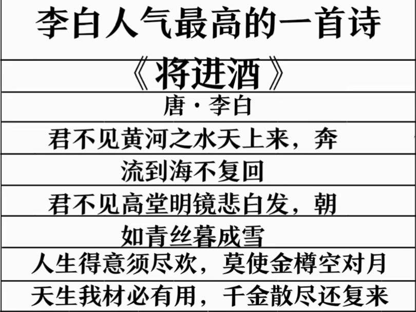 李白人气最高的一首歌《将进酒》
