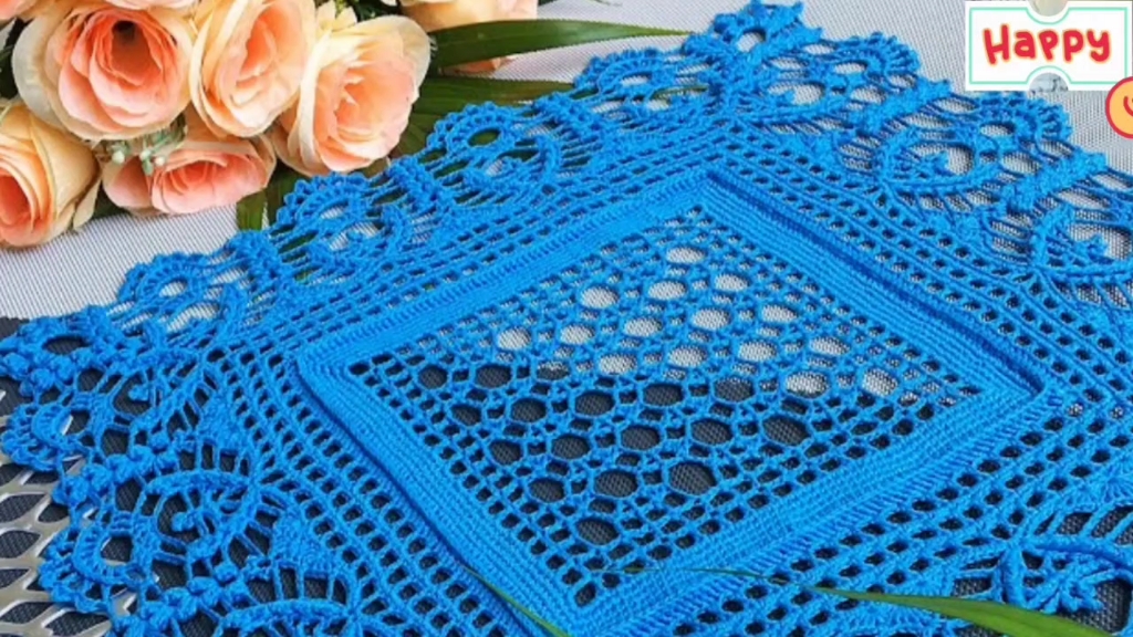 钩针编织铜钱花国风垫(9)