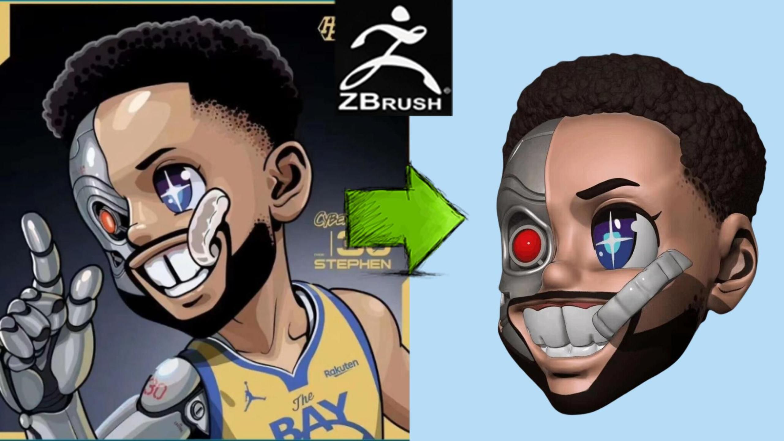 【zbrush制作】nba三分王-库里,用建模做成终结者q版也太库啦!