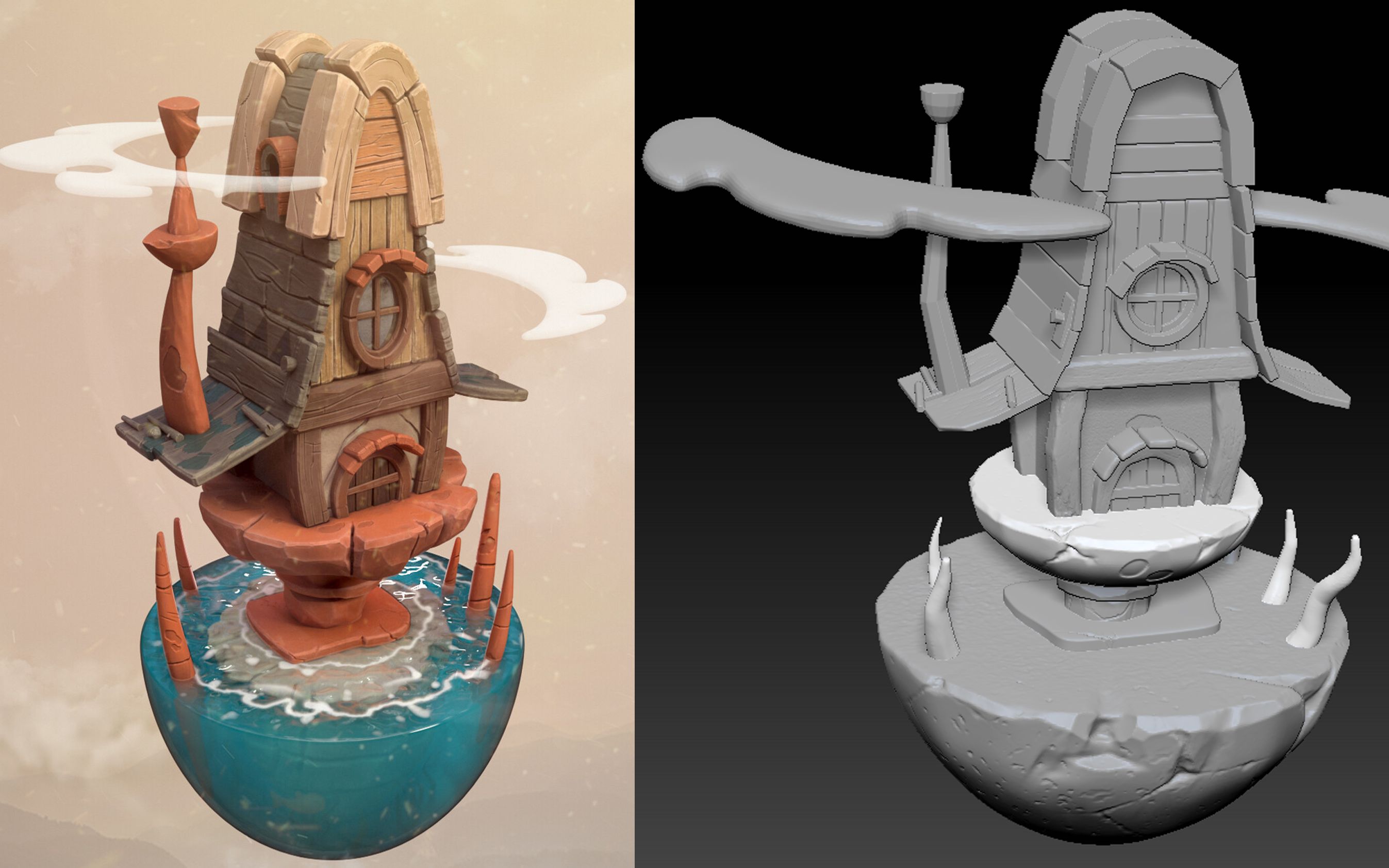 3dmax基础:游戏场景建模-低模搭建转高模细节雕刻全流程讲解(下)