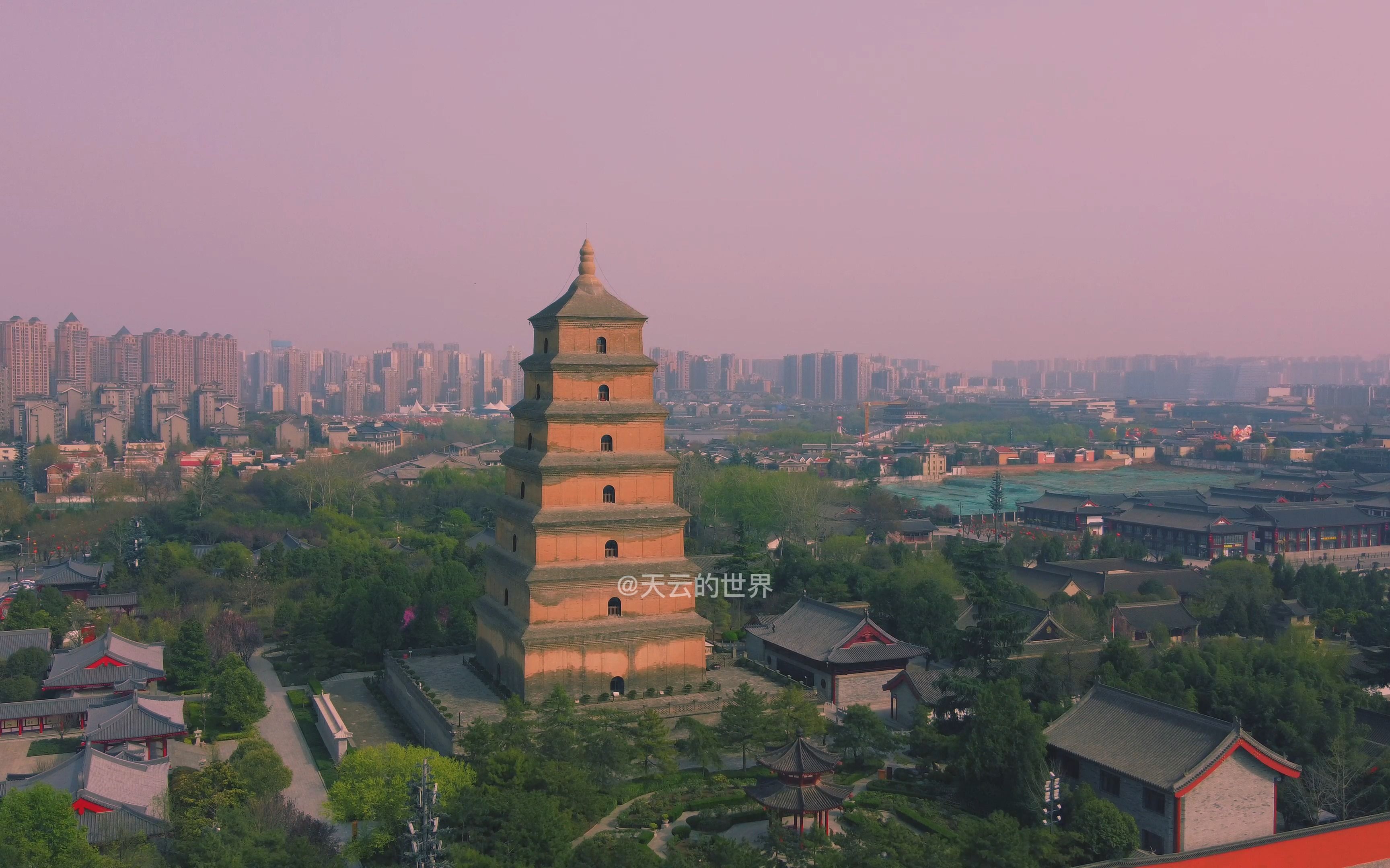 亚洲最大的喷泉广场大唐慈恩寺大雁塔4k航拍