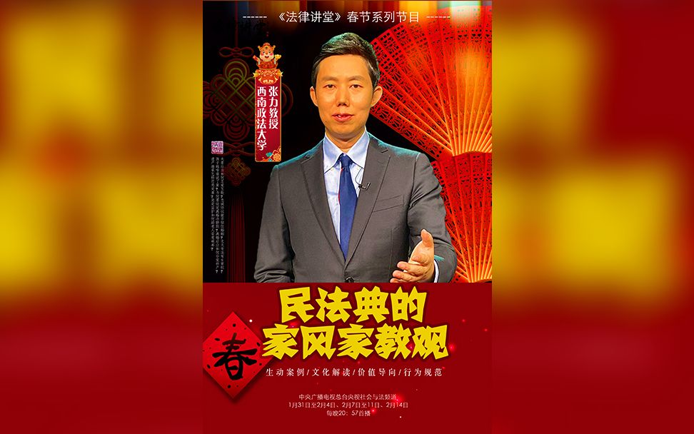 《法律讲堂》文史版特邀西南政法大学张力教授为您讲述春节系列节目《民法典的家风家教观》哔哩哔哩bilibili