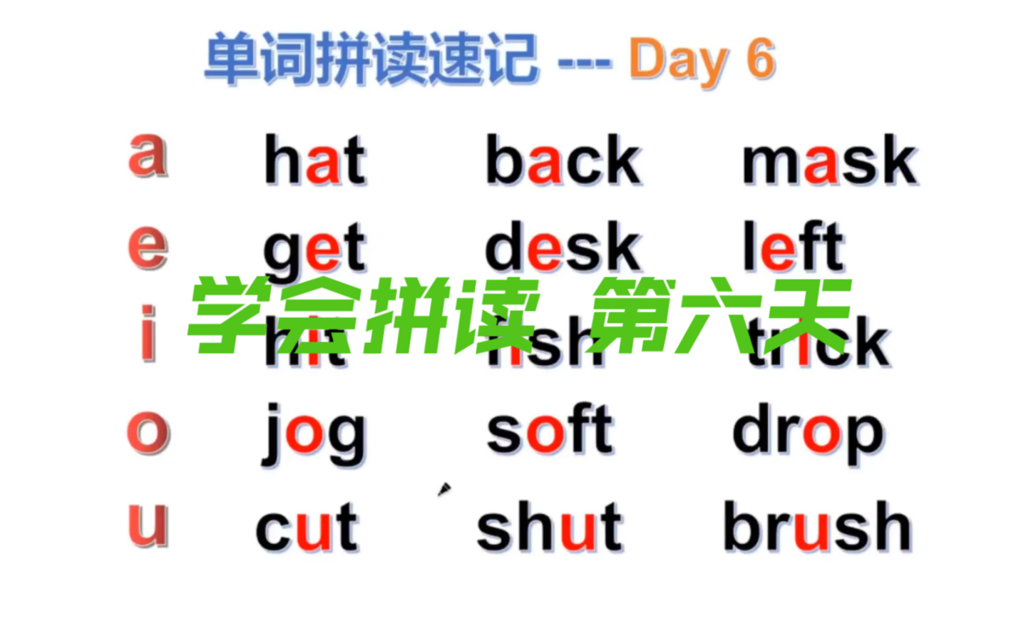[图]学会拼读 Day6 元音 a e i o u 复习