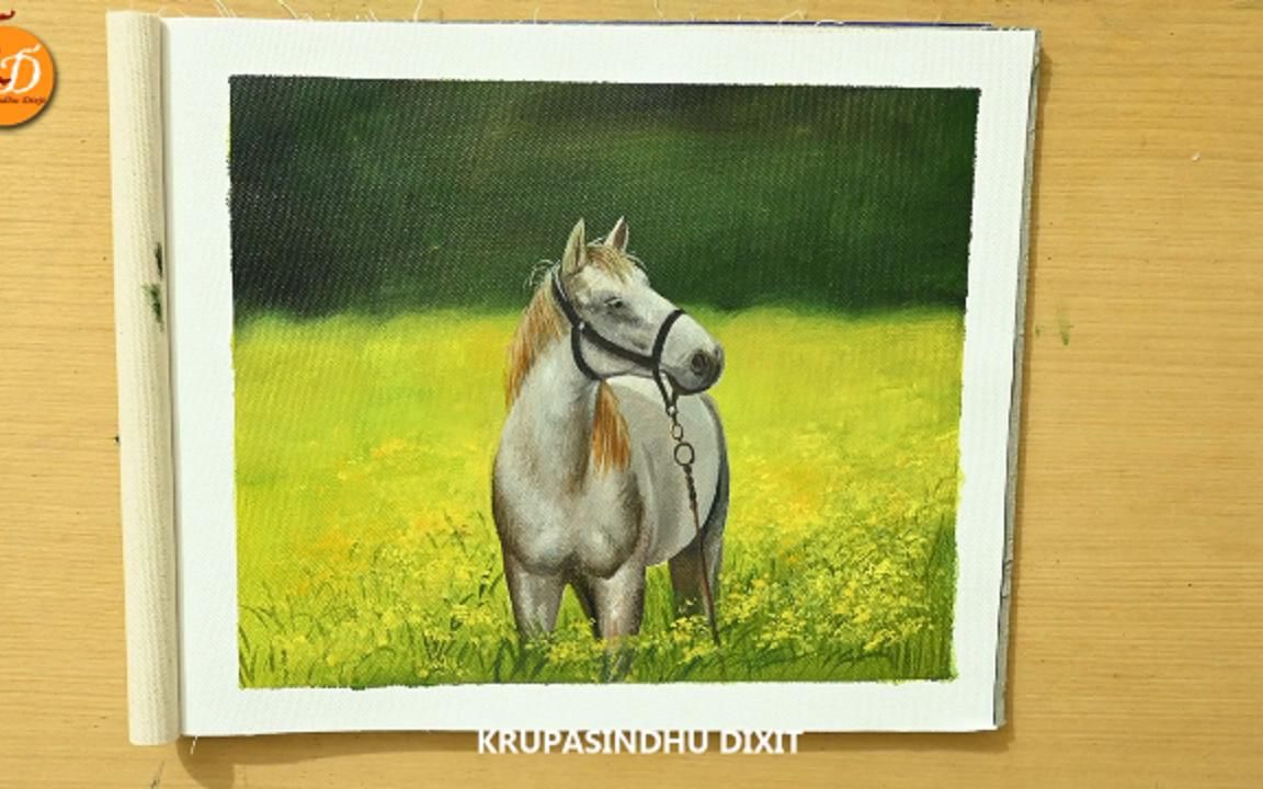 [图]Horse in Mustard Field Acrylic Painting😍 🐴_ Horse Drawing _ Yellow Painting _