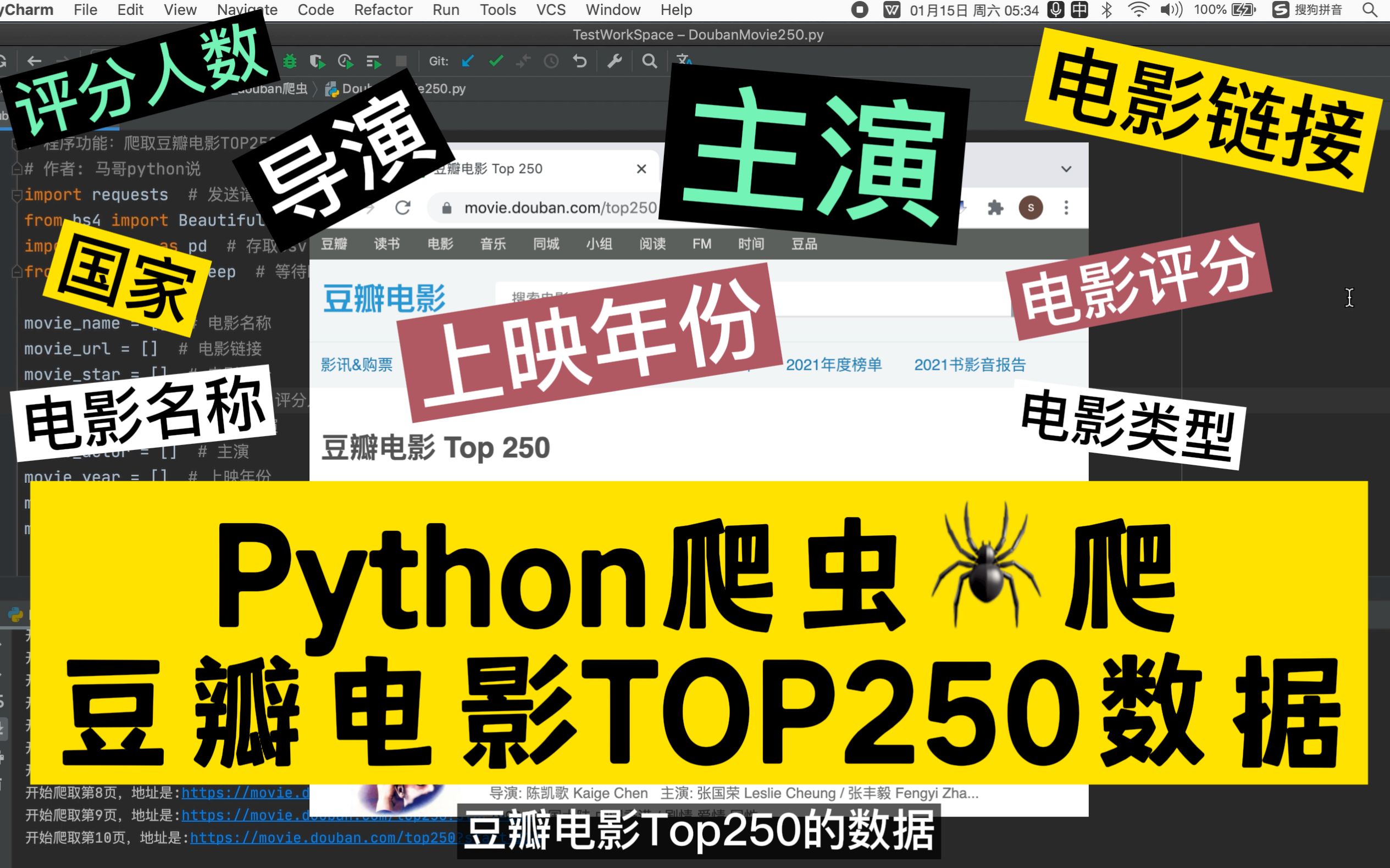 【python爬虫案例】利用python爬虫爬取豆瓣电影TOP250的数据!哔哩哔哩bilibili