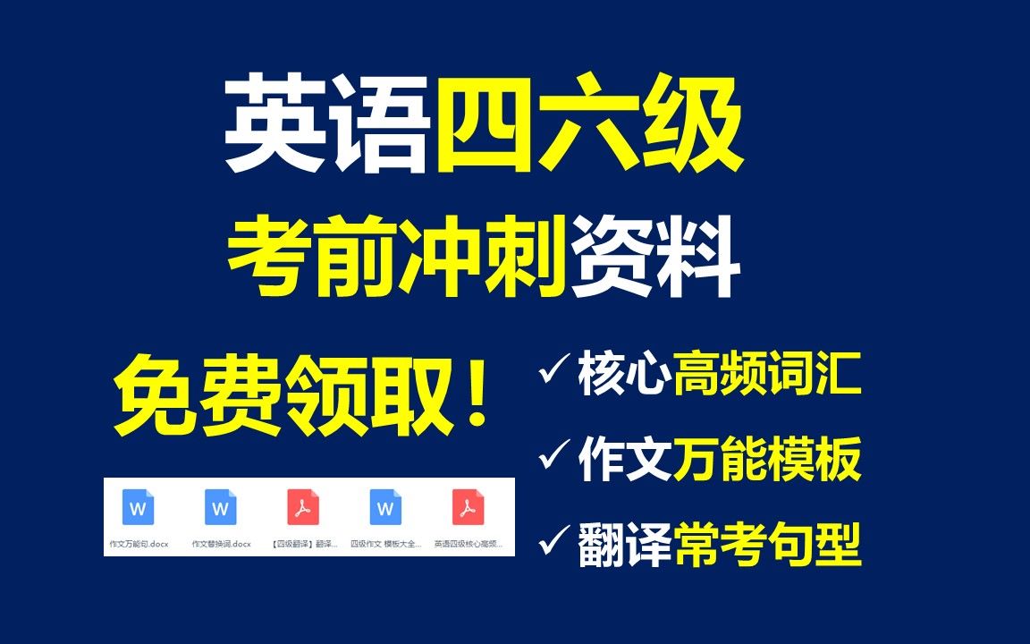 英语四六级:核心词汇+作文模板+翻译预测【附文档】哔哩哔哩bilibili