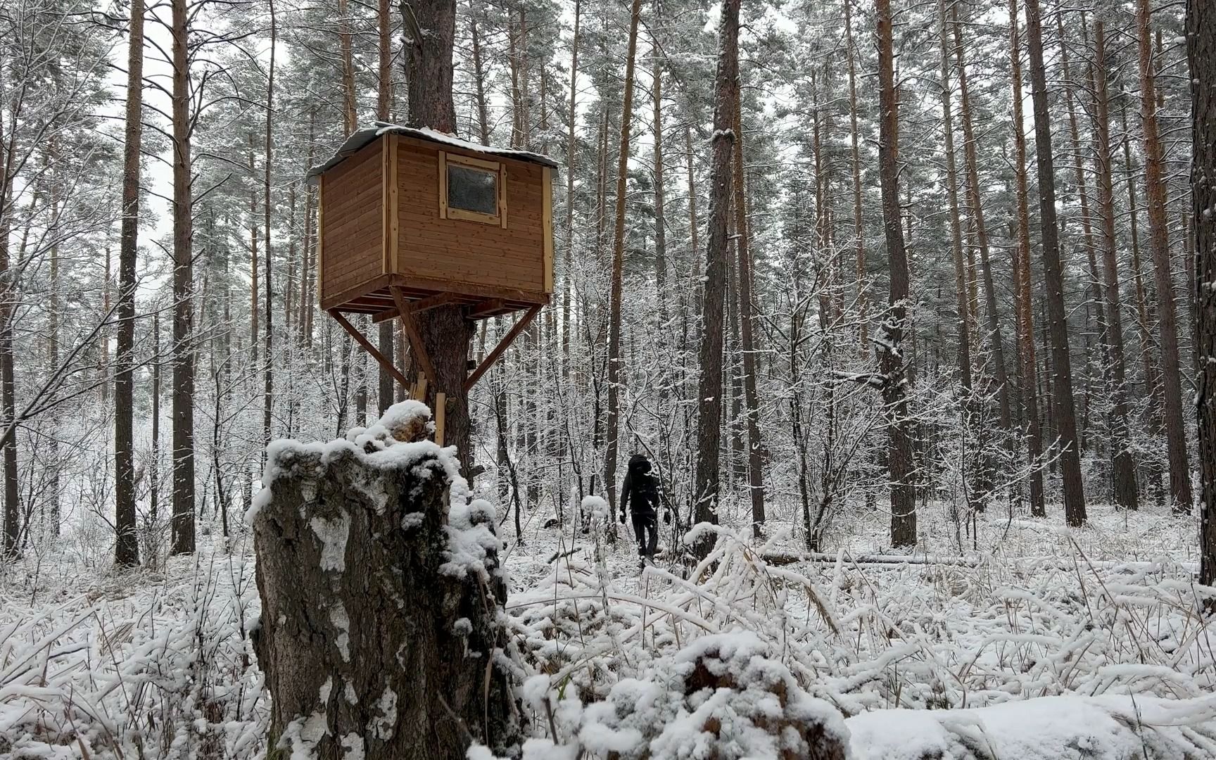 [图]冬季露营：舒适的树屋—我在树屋里躲避霜雪。